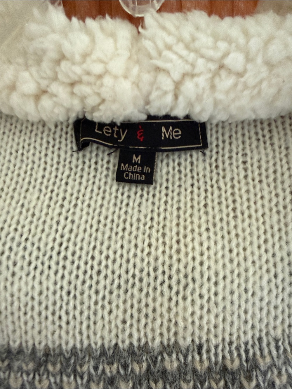 Let’s & Me Cozy Hooded Open-Front Sweater Cardigan in Cream and Gray size M - Picture 2 of 10